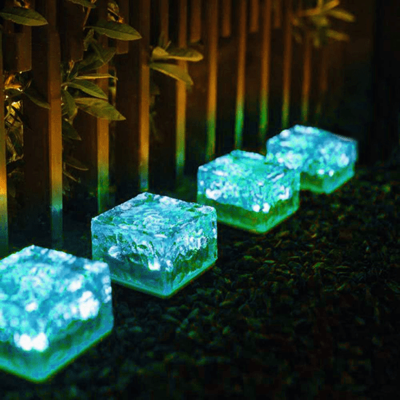 Lot de 4 Lumières Solaires en Forme de Brique - Lumières Solaires en Forme de Cube de Glace, Lumières de Paysage pour Sentier, Lumières Extérieures pour Jardin et Patio