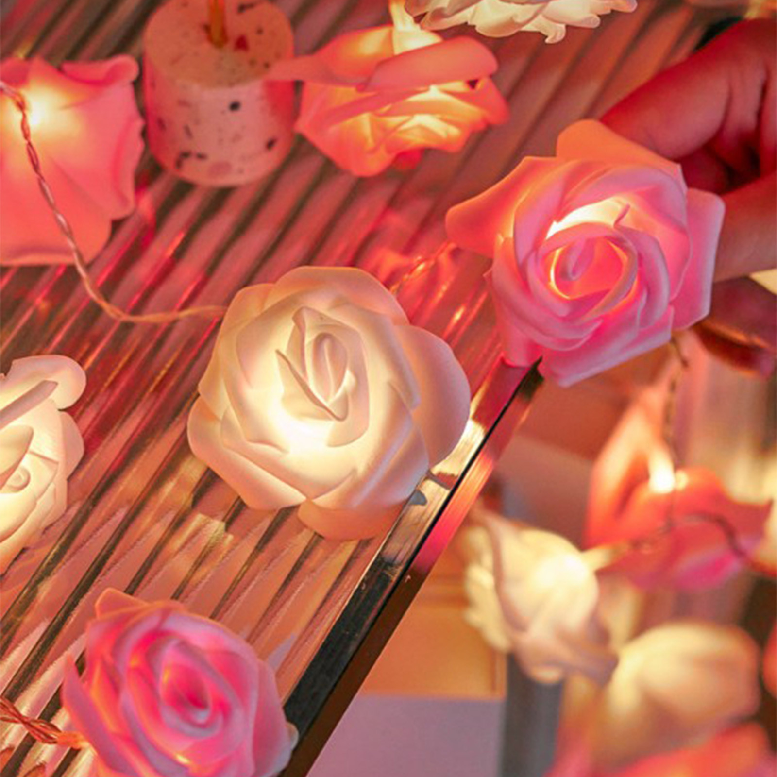 Vaidha LED Rose String Lights | 10 Pink LED Lights on 59-Inch String | Battery-Powered for Valentine's Day & Party Decor | Bedroom & Home Ambient Lighting