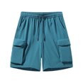 thumbnail image 2 of BADHUB Mens Elastic Waist Cargo Shorts Drawstring Waterproof Work Shorts Stretch Lightweight Solid Color Summer Savings 2025 Light Blue M, 2 of 3