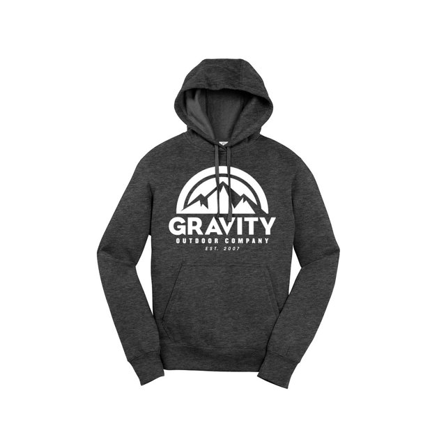 Mens Gravity Outdoor Co. Hooded Sweater - Graphite Heather - White Logo - XL