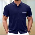 thumbnail image 2 of Birdeem Chemises pour Hommes Chemise à Manches Courtes Boutonnée Tricotée Col Rabattu Veste Fine, 2 of 12