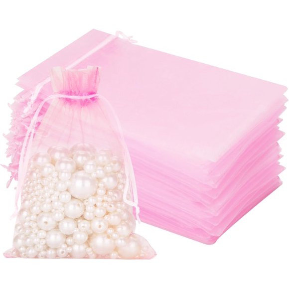 joycraft Pink Organza Bags 5x7 Inches, 50Pcs Sheer Mesh Drawstring Pouch Bags, Breathable Wedding Favor Bags, Jewelry Gift Bags, Premium Organza Storage Bags for Party Supplies