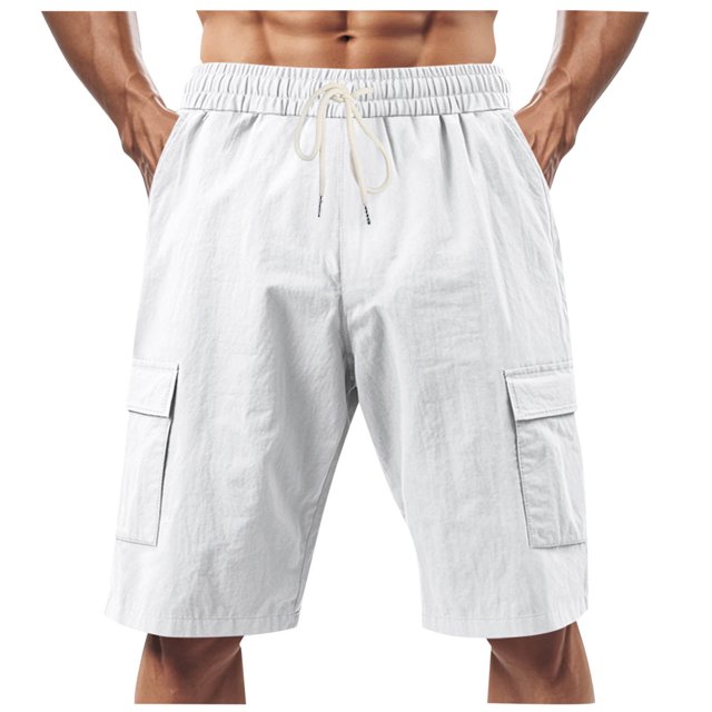Plebaso Mens Casual Shorts Drawstring Lightweight Summer Shorts Solid Color Loose Beach Shorts for Men
