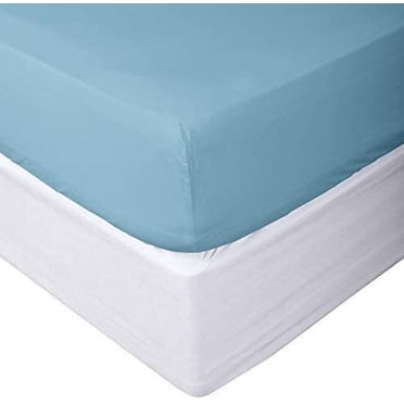 Ensemble de Draps-Housses Bleu Uni 100 pour Cent Coton Ultra Doux 2 Pcs Draps-Housses avec Poche de 12 Pouces Pouces 450TC (Très Grand, Bleu)