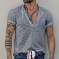 thumbnail image 4 of Lefu Men T Shirt Short Sleeve Top Solid Color Tee Casual Button Shirt Summer Pullover, 4 of 9