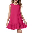thumbnail image 3 of Milgrthf Robe d'Été pour Filles, Enfants, Décontractée, Col Rond, Sans Manches, Mode, Texturée, Ourlet à Volants, Mini Robe Débardeur, Robes d'Été pour Préadolescentes, Rose Vif, 14 Ans, 3 of 9
