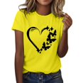 thumbnail image 2 of Hauts d'Été pour Femmes, 2024 Chemisiers Habillés Décontractés d'Entraînement T-Shirts T-Shirt pour Femmes à Imprimé Papillon Amour Col Rond Manches Courtes T-Shirt Haut Jaune, 2 of 4