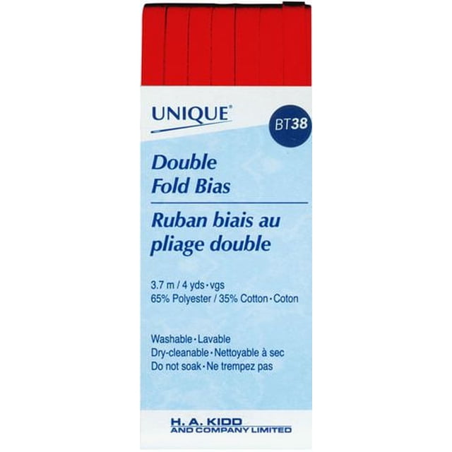 UNIQUE Double Pli Bias Tape, 7 mm x 3,7 m, Garniture de Couture Rouge en Polyester-Coton pour Bords de Finition, Lavable et Nettoyable à Sec, Idéal pour Nettoyer les Encadrements et les Emmanchures dans les Projets de Couture.