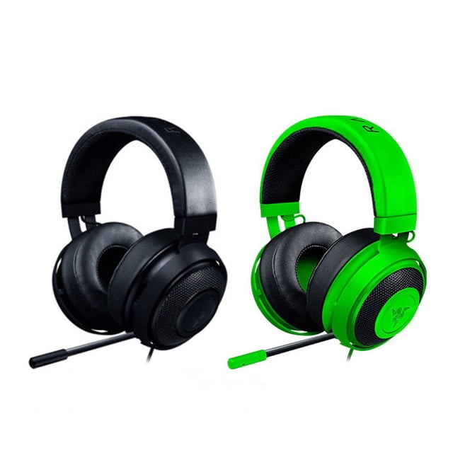 TOP.SALE Kraken Pro V2 Wired Over-Ear Gaming Headphone ESports Headset with 7.1 Surround Sound, shown in black and green color options. Features include a fully retractable microphone, 50 mm custom-tuned drivers for immersive audio, and a lightweight, durable bauxite aluminum headband. Designed for comfort during extended gaming sessions, it includes an analog volume control wheel and a 3.5 mm audio jack. Suitable for gaming and communication.