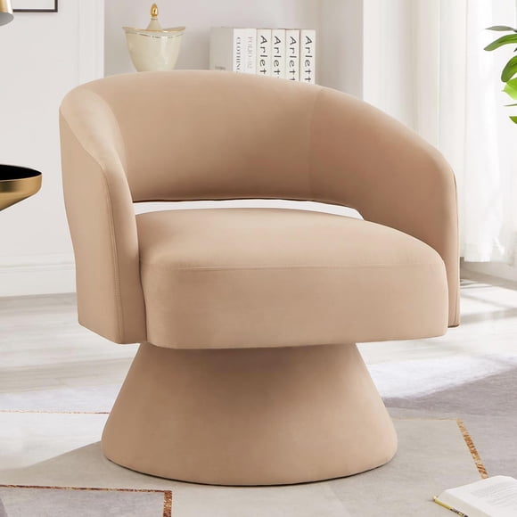 Modern Degree Swivel Chair Armchair Comfy Velvet Barrel Chair for Living Room Bedroom Round Swivel Chair Corner Chair for Nursery Rose Pink
