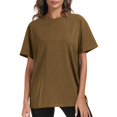 thumbnail image 2 of Plebaso T-Shirts en Coton pour Femmes à Manches Courtes, Col Rond, T-Shirts Basiques, Hauts Décontractés, Couleur Unie, Coupe Ample, 2 of 7