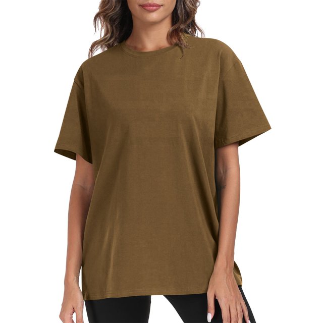 Meichang T-Shirts pour Femmes à Manches Courtes, Hauts d'Été Décontractés Tendance, T-Shirts Unis Coupe Ample, T-Shirts Confortables en Coton Doux, T-Shirts Légers à Col Rond