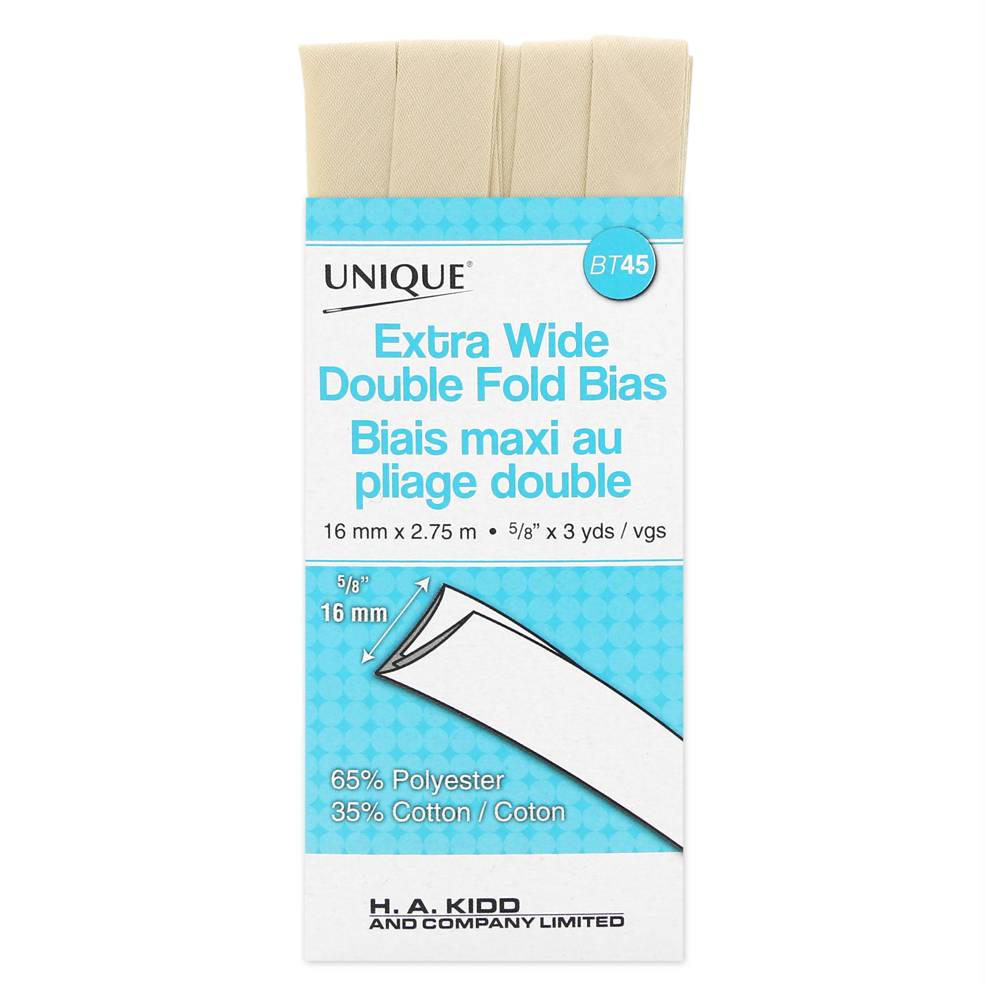 UNIQUE Extra-Wide Double-Fold Bias Tape - Fawn, polycoton, 2.75 m (3.01 yd)