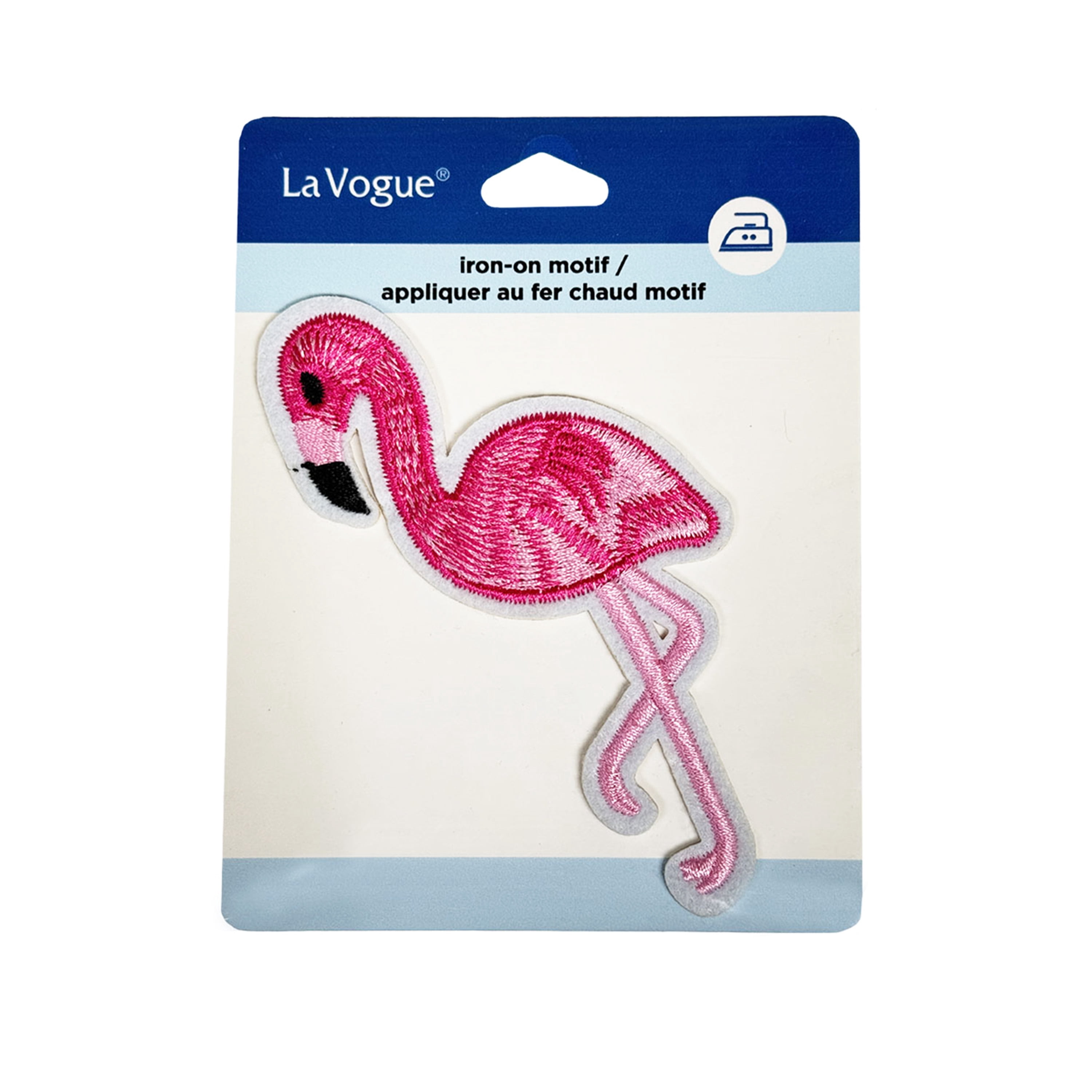 LA VOGUE Flamingo Embroidered Iron-On Patch, 1 piece - ~11.43 × 8.89 cm (4.5 × 3.5 in)