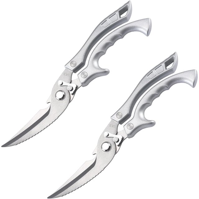 Multifunctional Heavy Duty Kitchen Shears, Stainless Steel Kitchen Scissors, Meat, Bone, Fish, All Purpose Kitchen Scissors for Food with Fish Scaler, Bottle Opener and Safety Lock (2PC)