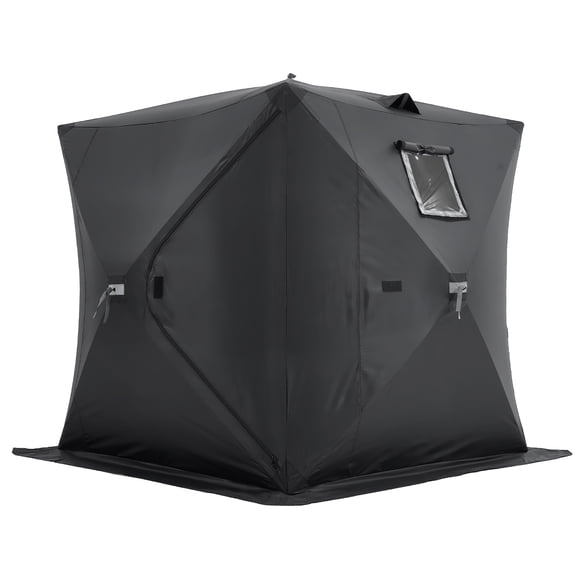 KFFKFF Tente de Pêche sur Glace, Convient à 3-4 Pêcheurs, Conception Escamotable, Zone de Pêche de 43 Pi2, Cabane de Pêche d'Hiver, Matériau Oxford Durable et Imperméable, Comprend Ancres/cordes/sac de Transport, 90"x90 Pouces, Noir