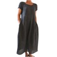 thumbnail image 1 of Robes d'Été pour Femmes 2023 Robes pour Femmes Liquidation Mode Femmes Été Uni Décontracté Col Rond Manches Courtes Vacances Poches Robe, 1 of 5