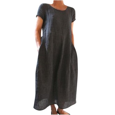 Robes d'Été pour Femmes 2023 Robes pour Femmes Liquidation Mode Femmes Été Uni Décontracté Col Rond Manches Courtes Vacances Poches Robe