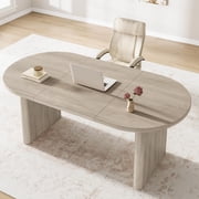 Kojooin 70.8 Inch Oval Dining Table for 6-8 People, Farmhouse Kitchen Table with Rustic Oak Finish, Thick Wooden Base, Large Dining Room Table for Kitchen and Living Room