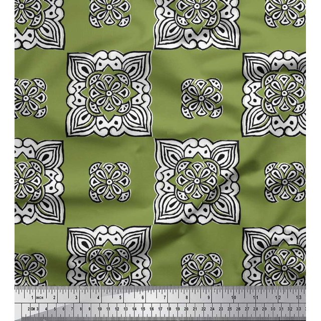 Soimoi Crepe Silk Fabric Floral Block Fabric Prints by Yard 42 Inch Wide