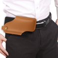 thumbnail image 3 of Milaget Handmade Cellphone Cell Phone Sheath Belt Pouch for Sports Running Light Light Brown, 3 of 7