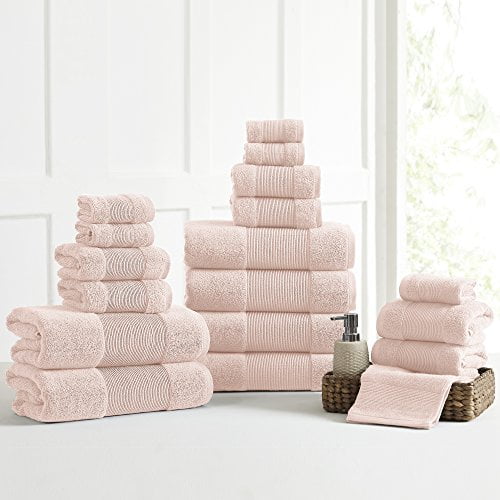 Amrapur Overseas Air Cloud Ensemble de Serviettes en Coton Peigné à 100 %, 18 Pcs, Blush Pêche
