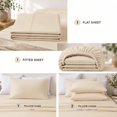 thumbnail image 4 of Comfy Bamboo World Series 4pc Microfiber Sheet Set, Queen Size Bedsheet, Cream, 4 of 6