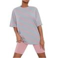 thumbnail image 2 of Ensembles de Pyjama pour Femmes, Ensemble de Pyjama pour Femmes à Manches Courtes Unies avec Haut à Laitue et Short, Cadeaux pour Femmes, P, 2 of 5