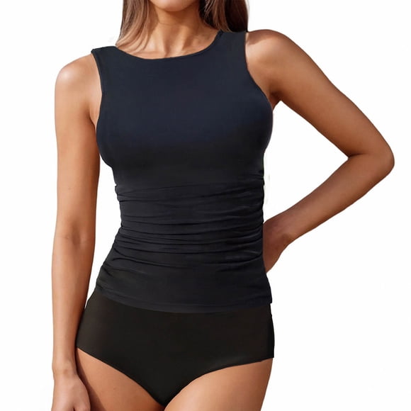 Sentmoon Bathing Suits Women High Cut Women's Swimwear Wireless Tummy Control Push Up Solid Color Oversized Spaghetti Strap Crew Neck Womens Bikini Swimsuits Summer Beach Must Haves