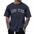 thumbnail image 1 of BOBOGOJP T-Shirt pour Homme Coupe Régulière Uni Col Ras du Cou Manches Courtes avec Poche T-Shirt (Marine,3TG), 1 of 4