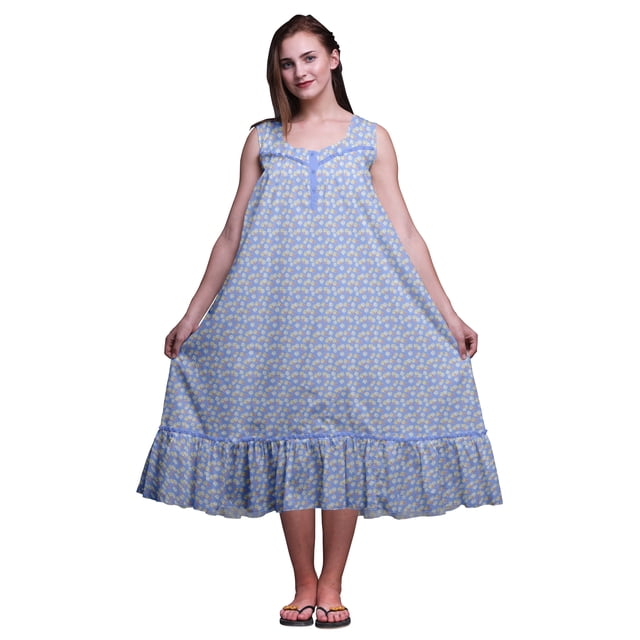 Bimba Bleu Lavande7 Chemises de Nuit en Coton à Imprimé Marguerites pour Femmes Robe Sans Manches Tenue de Nuit Robe Maxi XX-Grand