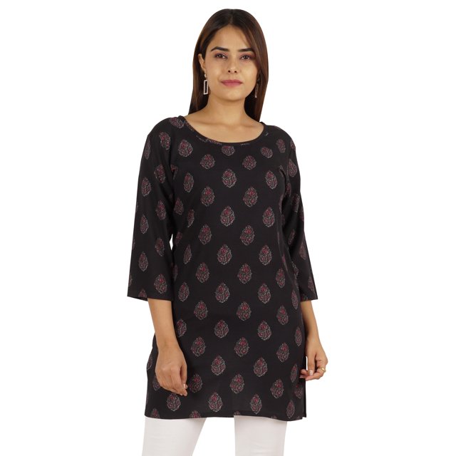 Moomaya Womens Tops Rayon Block Print Tunic 3/4th Sleeve Tunic Summer Blouse