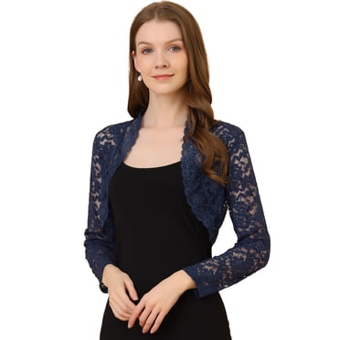 INSPIRE CHIC Boléro Court Ouvert en Dentelle Florale Transparente pour Femme G Bleu Foncé