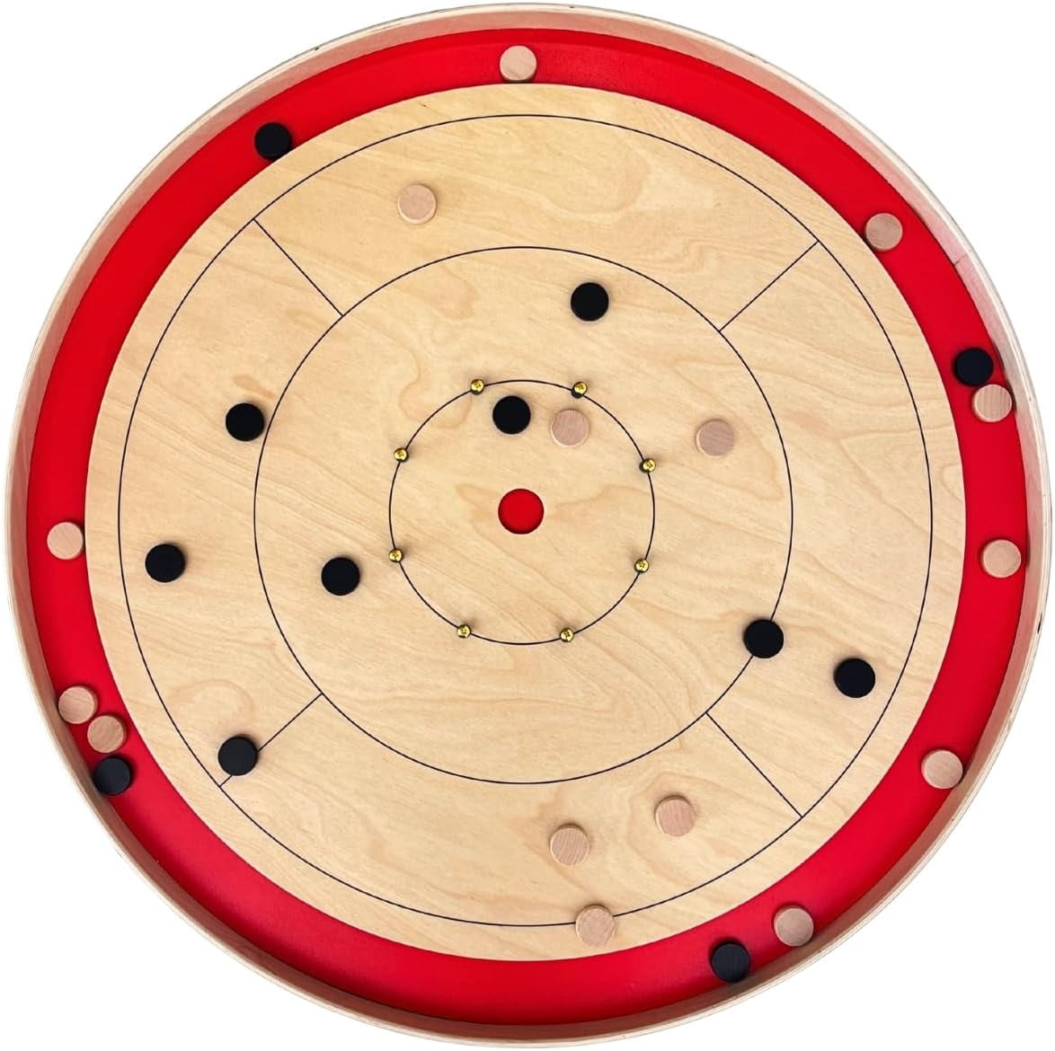 Tradeopia Round Crokinole Board Game, Classic Tabletop Game with 26 Discs, Metal Bumpers, Fast Powder & Tin, Traditional Canadian Family Game for All Ages