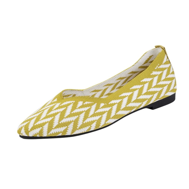 Yellow Womens Flats Color Block Knit Mesh Breathable Pointed Toe Closed Toe Slip On Low Cut Lightweight Casual Spring Summer Daily Wear Shoes Size 41