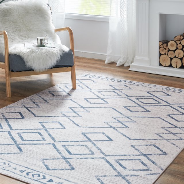 Rugking Area Rugs Area Rugs for Living Room 4X6 Modern Kitchen Soft Rug Indoor Mat Geometric Print Floor Cover Thin Carpet Doormat Non Slip for Bedroom Dining Room Blue