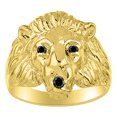 thumbnail image 1 of RYLOS Gold Plated Silver Lion Head Ring Color Stone Birthstones Eyes and Mouth Fun Designer Rings Onyx Jewelry Size 10, 1 of 8
