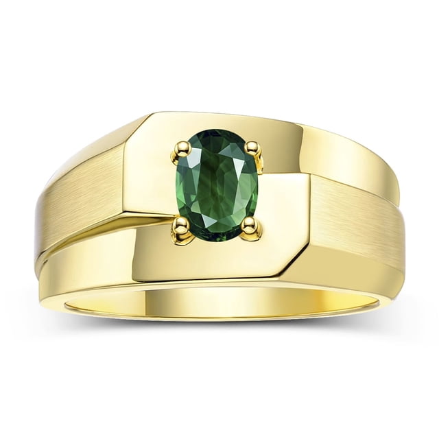 RYLOS Men's Rings 14K Yellow Gold Ring Classic Solitaire 7X5MM Oval Shape Gemstone Designer Band Green Sapphire September Birthstone Rings For Men Size 9