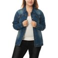 thumbnail image 4 of GRACE & GRANDEUR Women's Plus Size Long Sleeve Button Down Regular Fit Jean Denim Jacket Blue 2X, 4 of 5