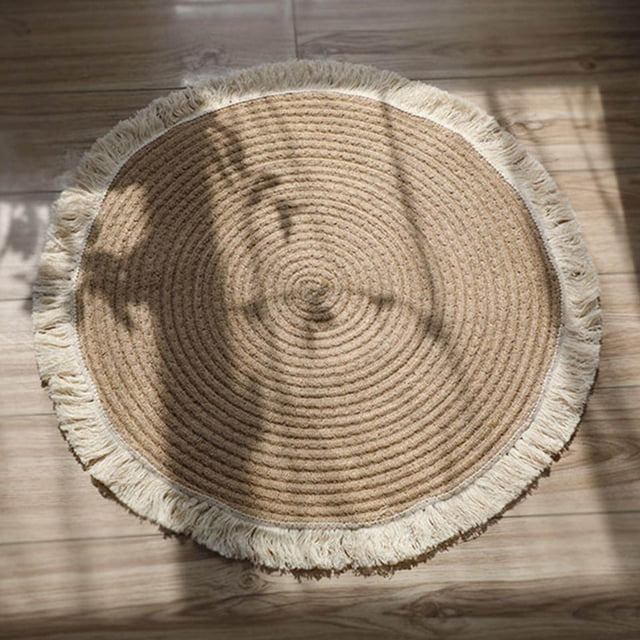 Soft Jute Area Rug Braided Room Area Rug Jute Tassel Design for Study Throw Rug Floor Mat 80cm