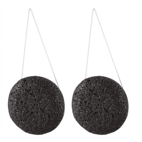 2X Konjac Konnyaku Jelly Fiber Face Makeup Wash Pad Cleaning Sponge Puff Exfoliator-Black,2 x Wash Face Sponge,black