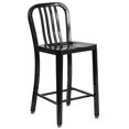 thumbnail image 1 of 24'' High Black Metal Indoor-Outdoor Counter Height Stool with Vertical Slat Back, 1 of 9