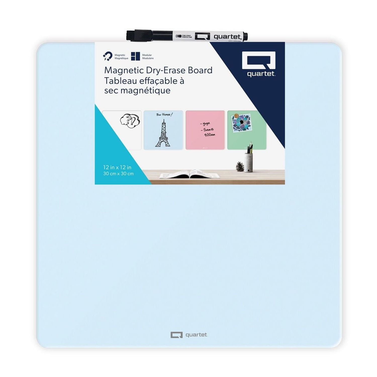 Quartet Tuile en étain effaçable à sec magnétique, sans cadre, couleurs assorties, 12 po x 12 po