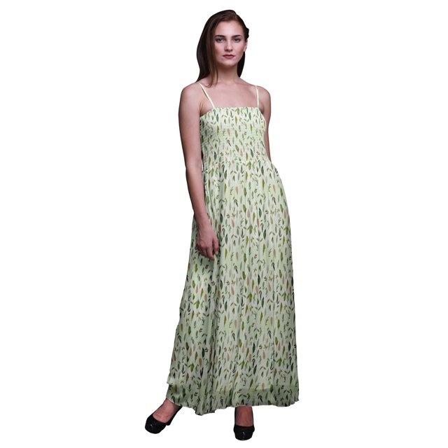 Bimba Feuilles de Fleurs Bimba Imprimée Robe Fluide à Bretelles Spaghetti Froncée pour Femme - Très Petit