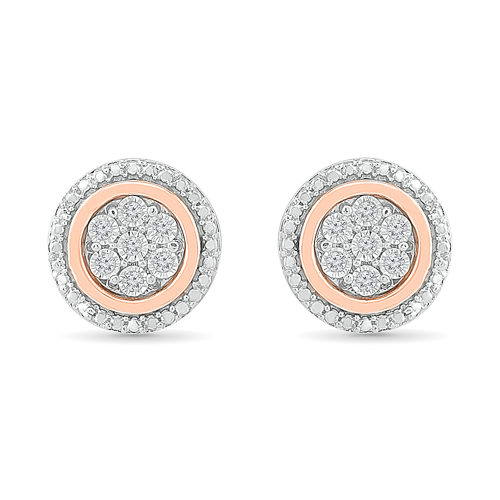 Boucles d'Oreilles Cloutées en Or Rose et Blanc 10KT avec Diamants Ronds (1/10 cttw)