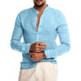 thumbnail image 2 of Pompotops Mode Homme Bouton Col en V Manches Longues T-Shirt Automne Uni Ample Blouse Hauts en Solde, 2 of 6