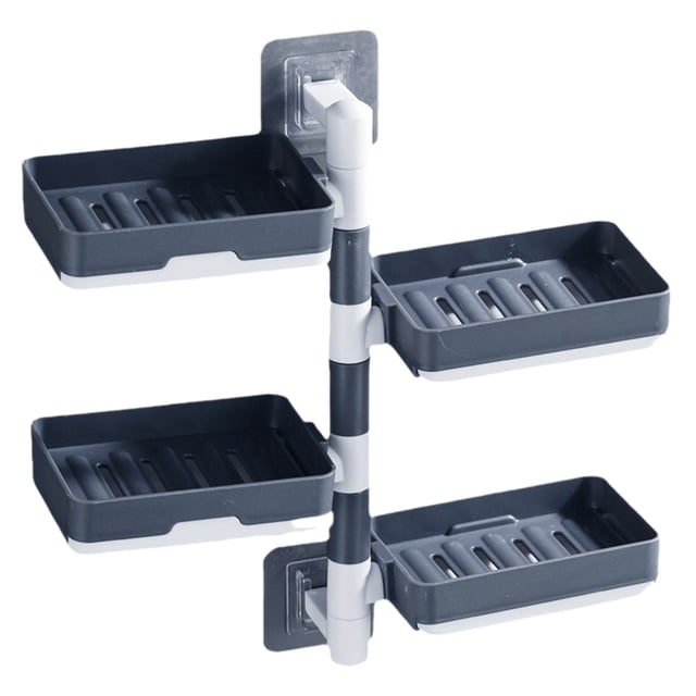 TopLLC Soap Holder 4-Layer Self-Adhesive Soap Dish Wall Mounted Rotatable Soap Holder Box Storage For Bathroom Kitchen