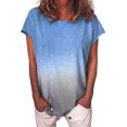 thumbnail image 1 of MAWCLOS Hauts pour Femmes T-Shirt à Dégradé de Couleurs Manches Courtes T-Shirt Décontracté d'Été Col Rond Tunique Bleu G, 1 of 2