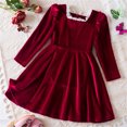 thumbnail image 2 of Toddler Girl's Long Sleeve Dresses Girls' Fall and Spring New Long Sleeve Ruffled Lace Round-Neck Embroidery Mesh Princess Bow Skirt New Long Sleeve Round Neck Dress Red 6T, 2 of 9