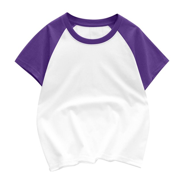 MeetoTime T-shirt à Manches Courtes en Coton pour Enfants, Patchwork, Couleur Unie, Col Rond, Confortable, pour Tout-Petits Garçons Filles